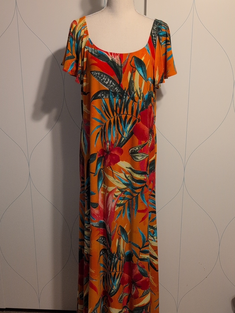 4/$20 Attitudes by Renee Orange Tropical Scoop-Neck Maxi Dress